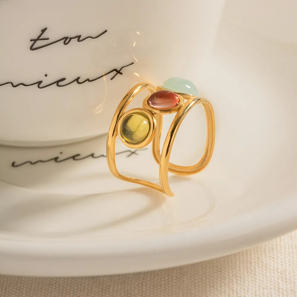 18K Gold-Plated Gemstone Open Cuff Ring - Treasured Gift's & More