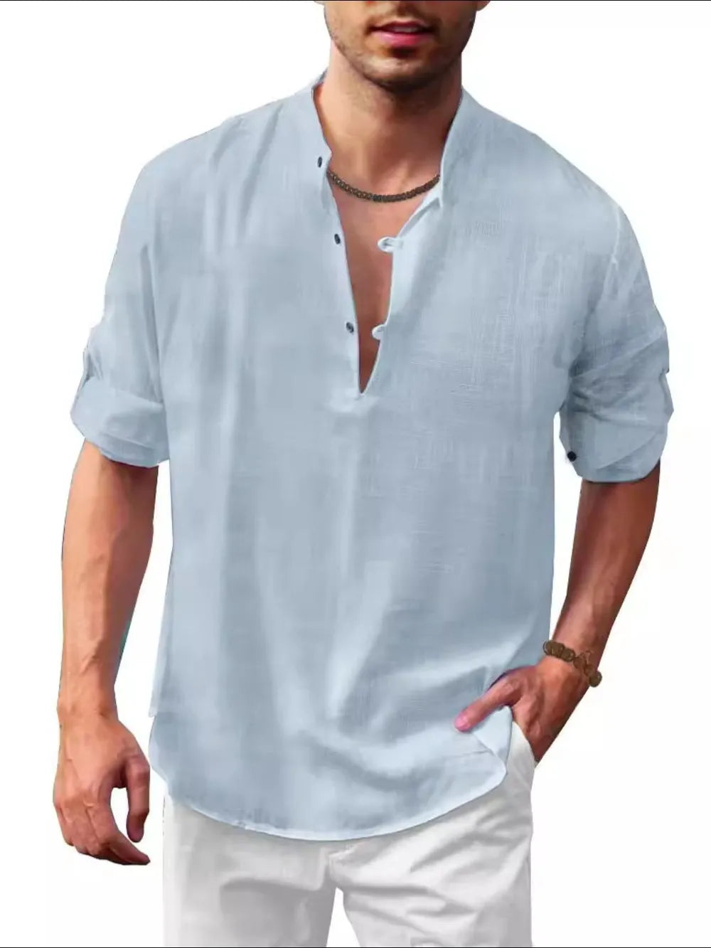 Men's Full Size Half Button Long Sleeve Shirt Plus Size - Treasured Gift's & More