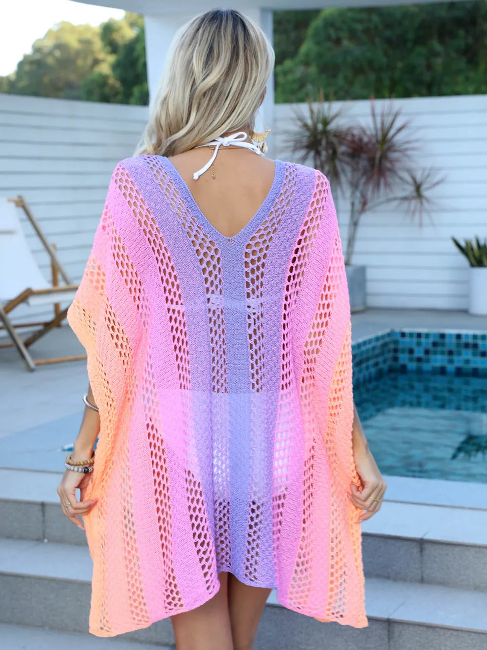Openwork Contrast V-Neck Cover-Up - Treasured Gift's & More