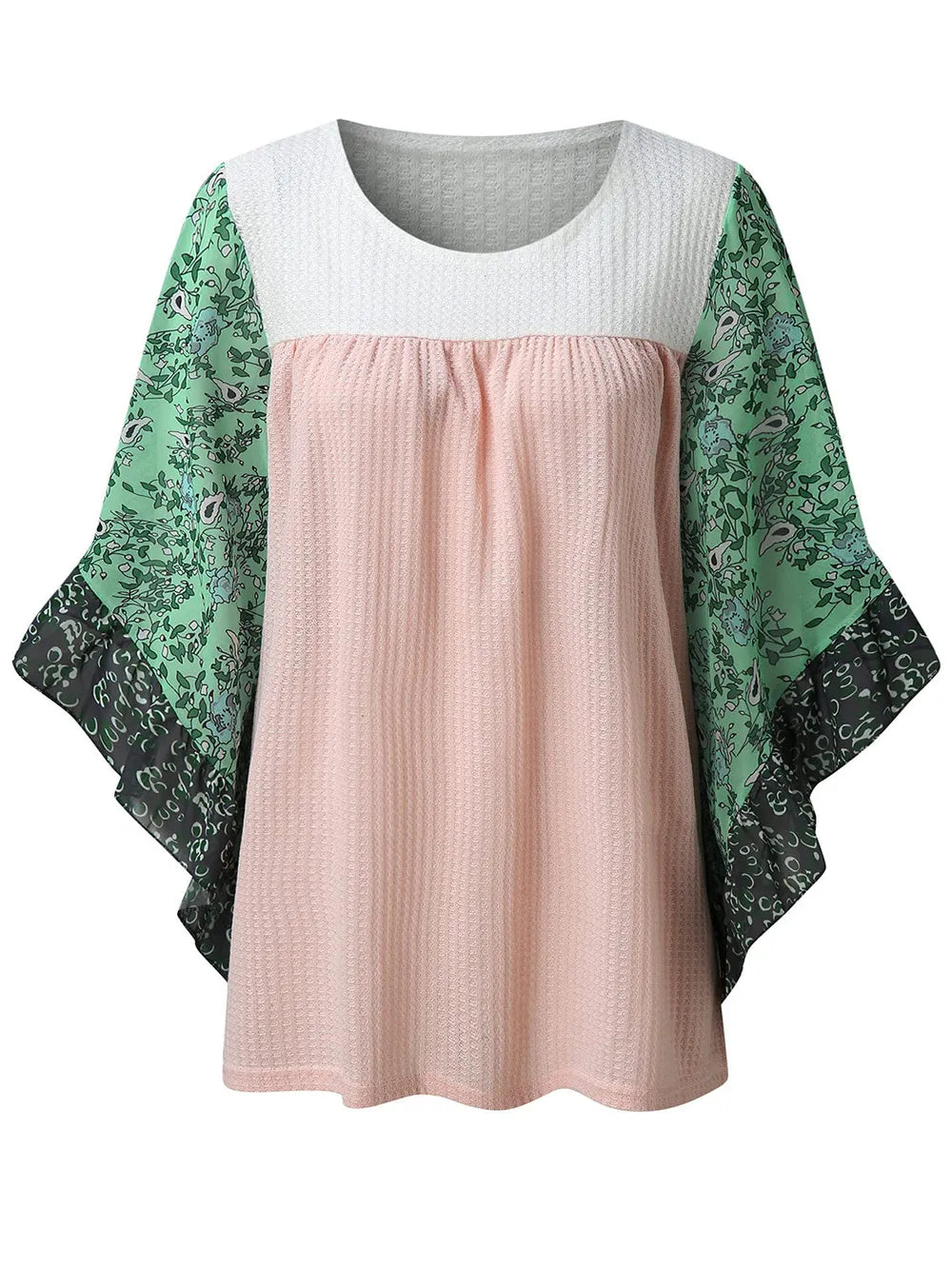 Full Size Printed Round Neck Three-Quarter Sleeve Blouse - Treasured Gift's & More