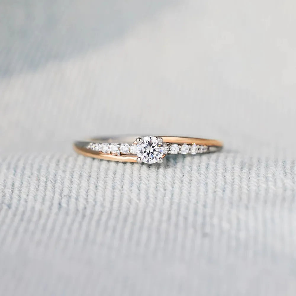 Inlaid Zircon Bicolor Rose Gold-Plated Ring - Treasured Gift's & More