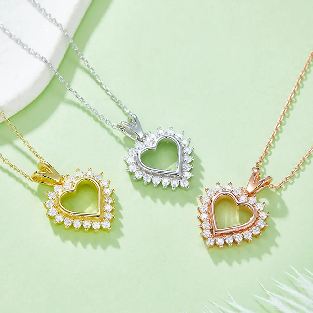 Moissanite 925 Sterling Silver Heart Pendant Necklace - Treasured Gift's & More