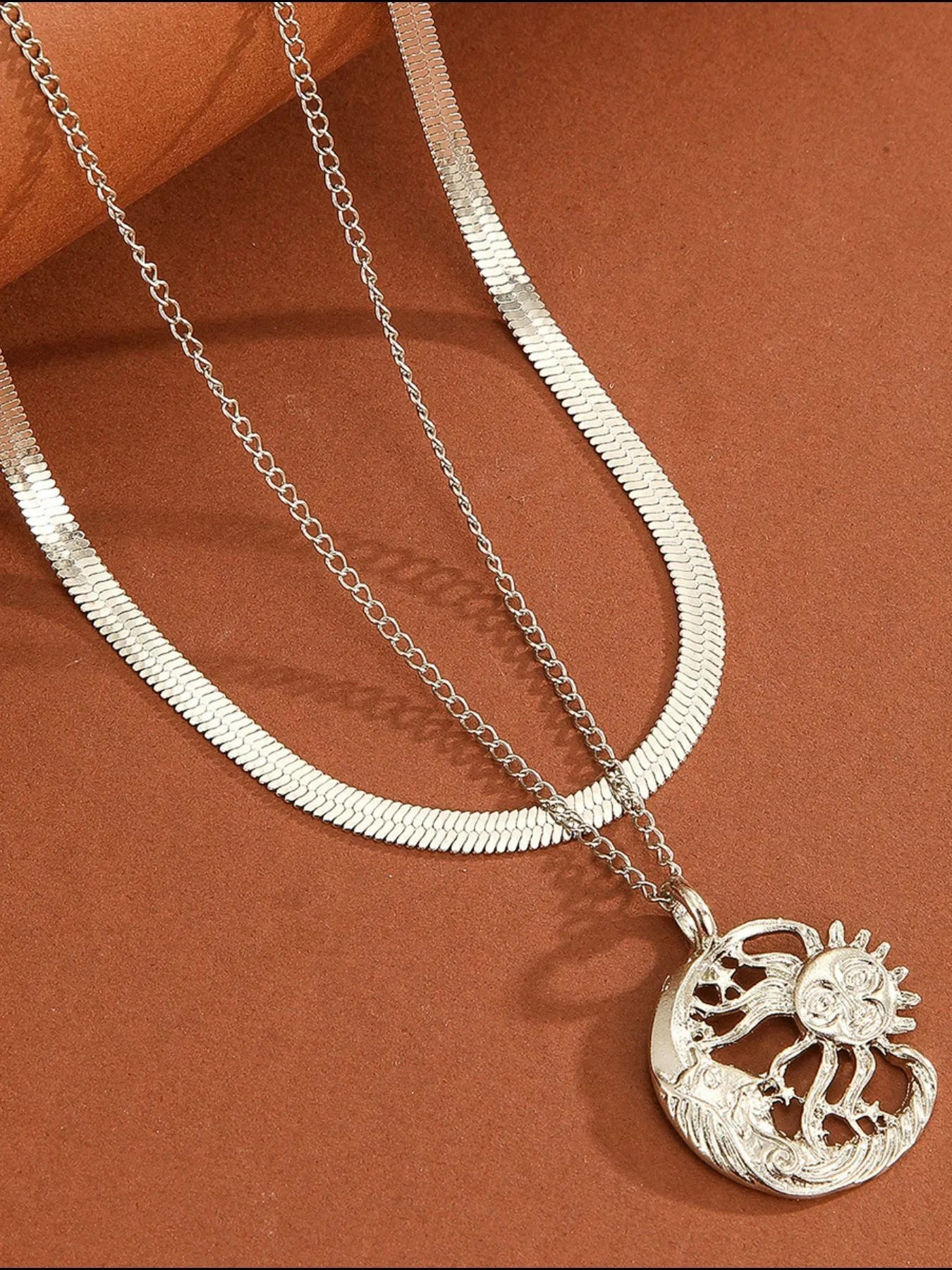 Double Layer Sun Moon Necklace - Treasured Gift's & More