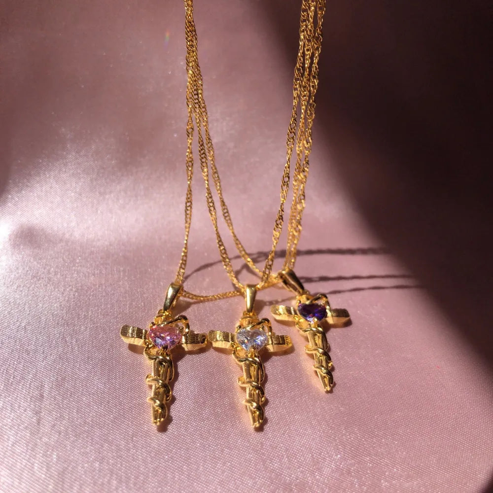 Copper Zircon Cross Pendant Necklace - Treasured Gift's & More