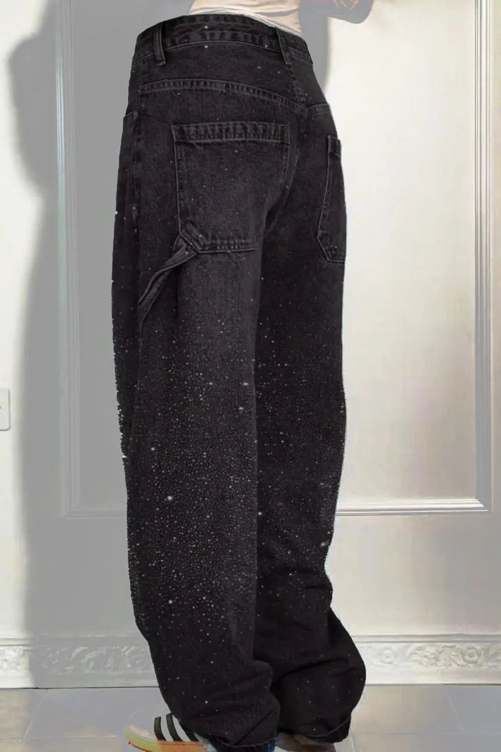 Full Size Washed Rhinestone Detail Wide leg Jeans Plus Size - Treasured Gift's & More