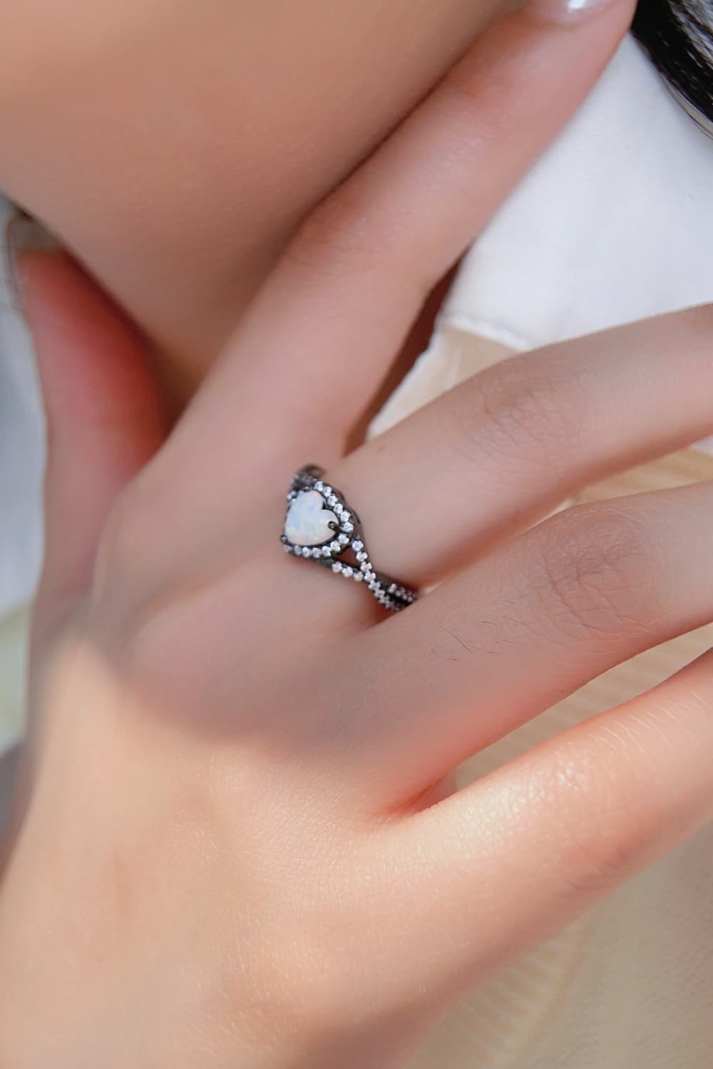 Opal Heart Black Gold-Plated Ring - Treasured Gift's & More