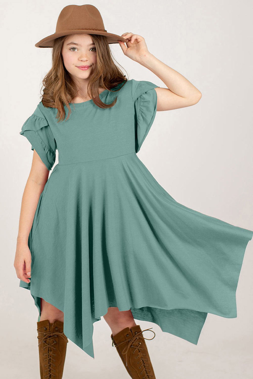 Round Neck Petal Sleeve Dress - Treasured Gift's & More