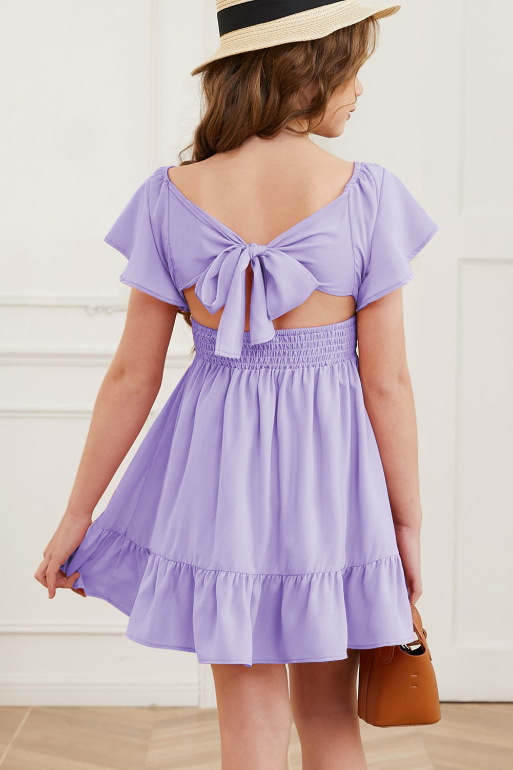 Ruffle Hem Tie-Back Flutter Sleeve Dress - Treasured Gift's & More