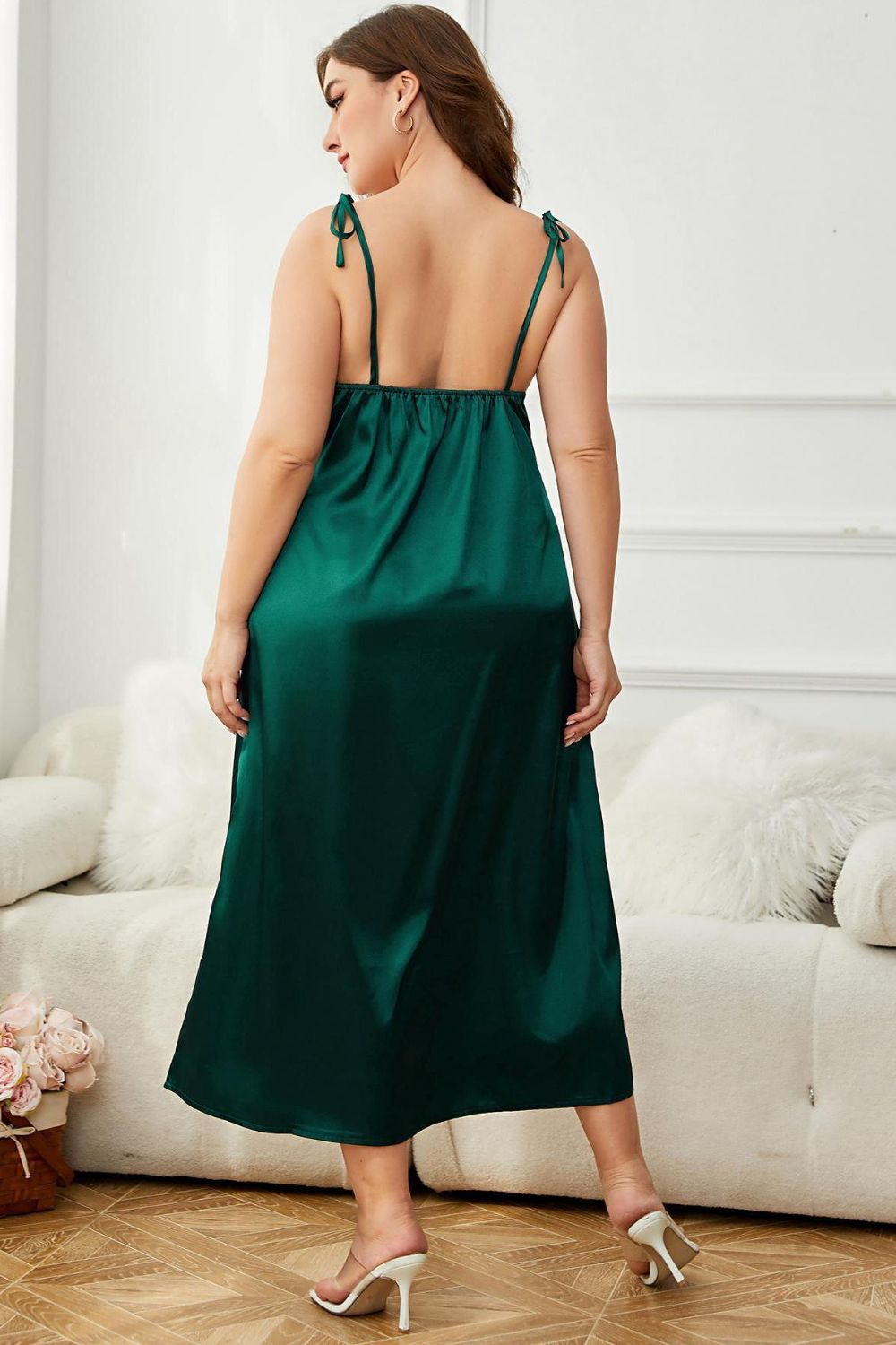 Plus Size Tie-Shoulder Midi Night Dress - Treasured Gift's & More