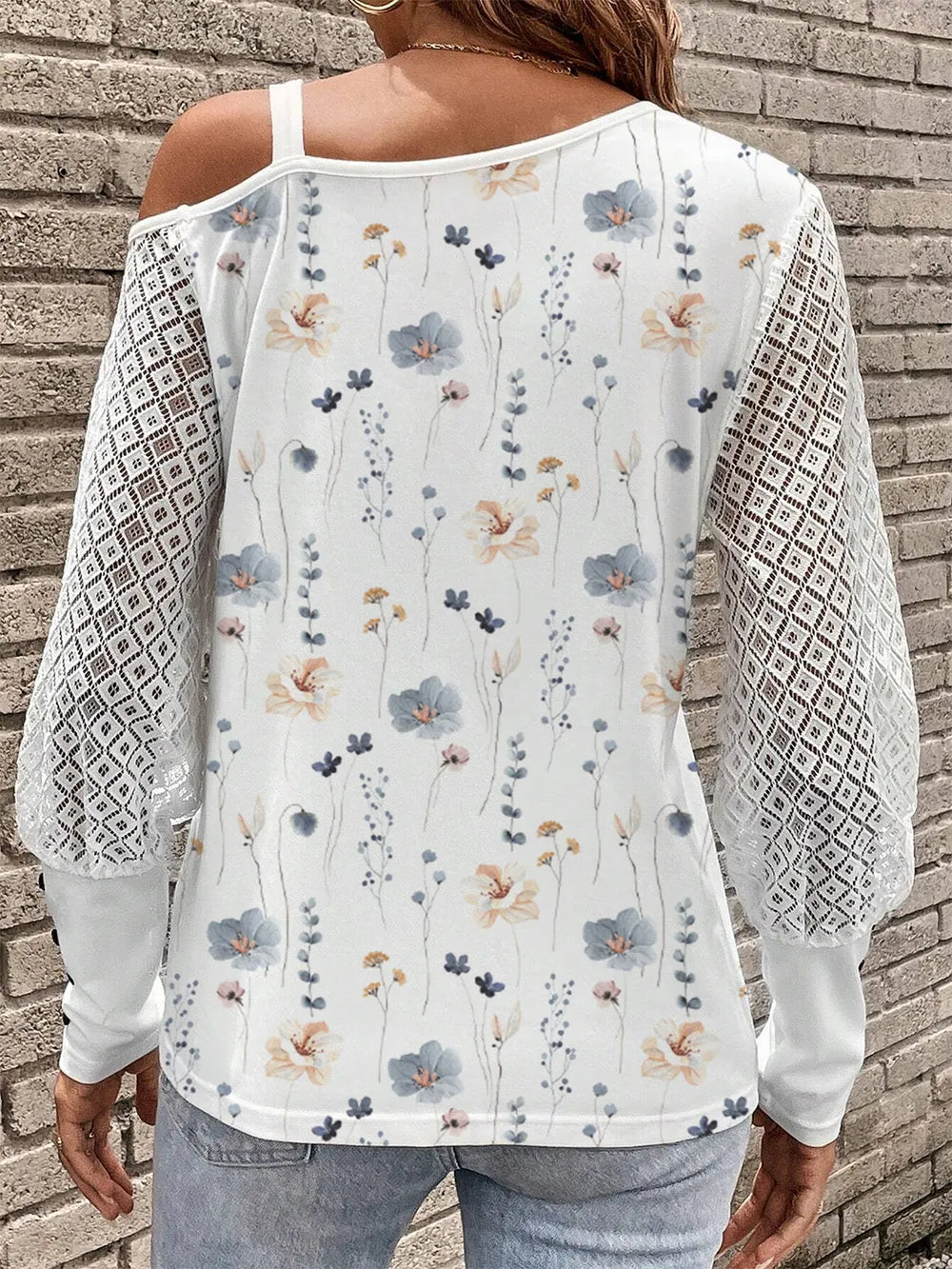Printed Asymmetrical Neck Lantern Sleeve T-Shirt - Treasured Gift's & More