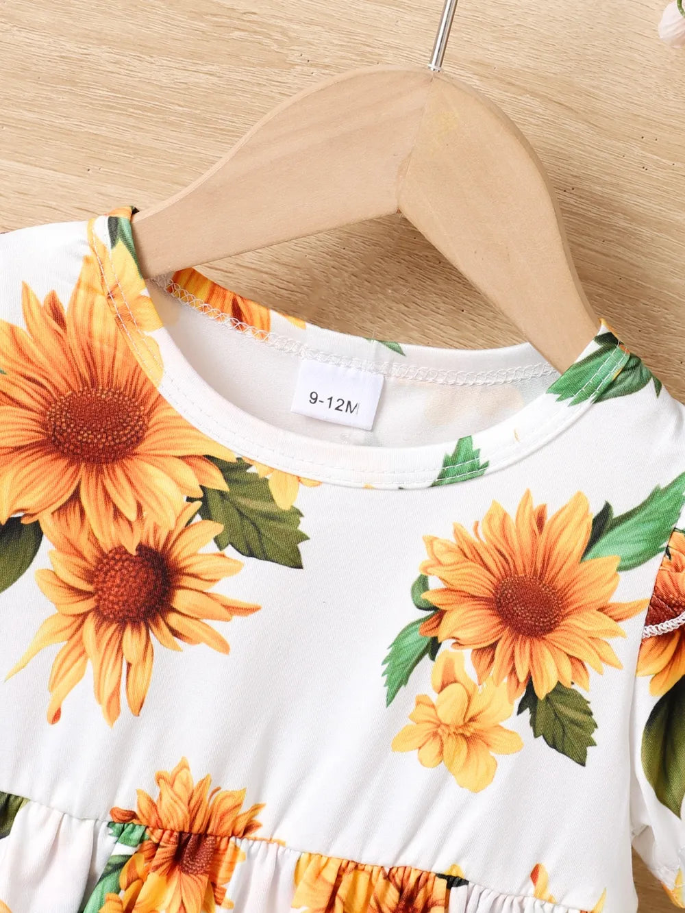 Children's Sunflower Ruffled Short Sleeve Top and Shorts Set - Treasured Gift's & More