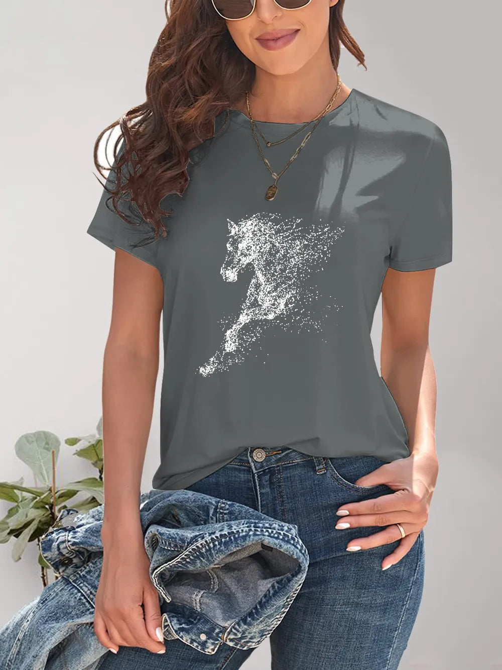 Horse Round Neck Short Sleeve T-Shirt - Treasured Gift's & More