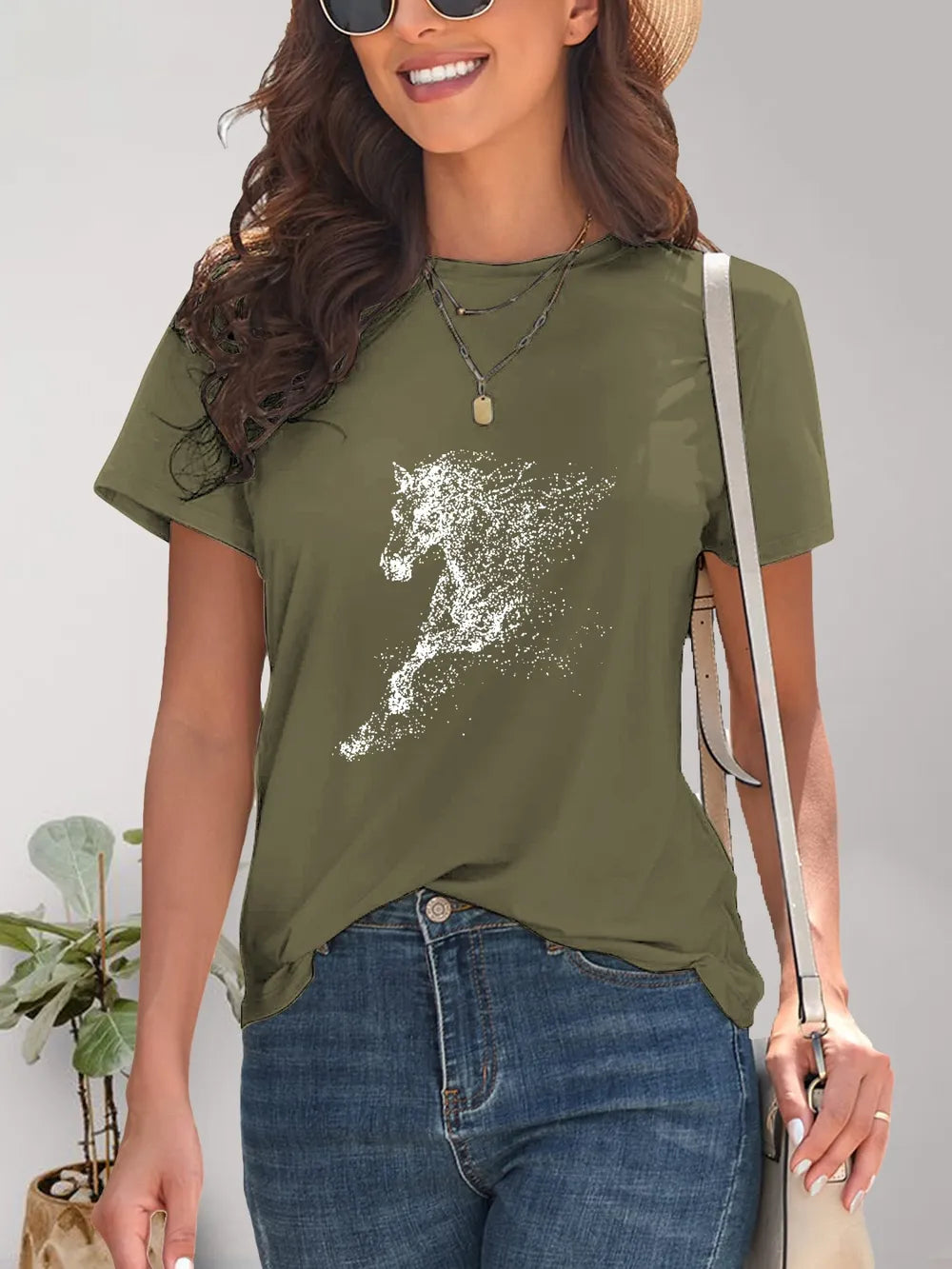 Horse Round Neck Short Sleeve T-Shirt - Treasured Gift's & More