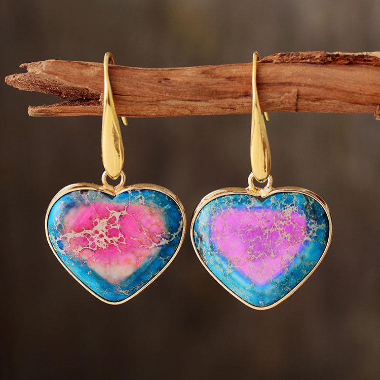 Natural Stone Heart Drop Earrings - Treasured Gift's & More