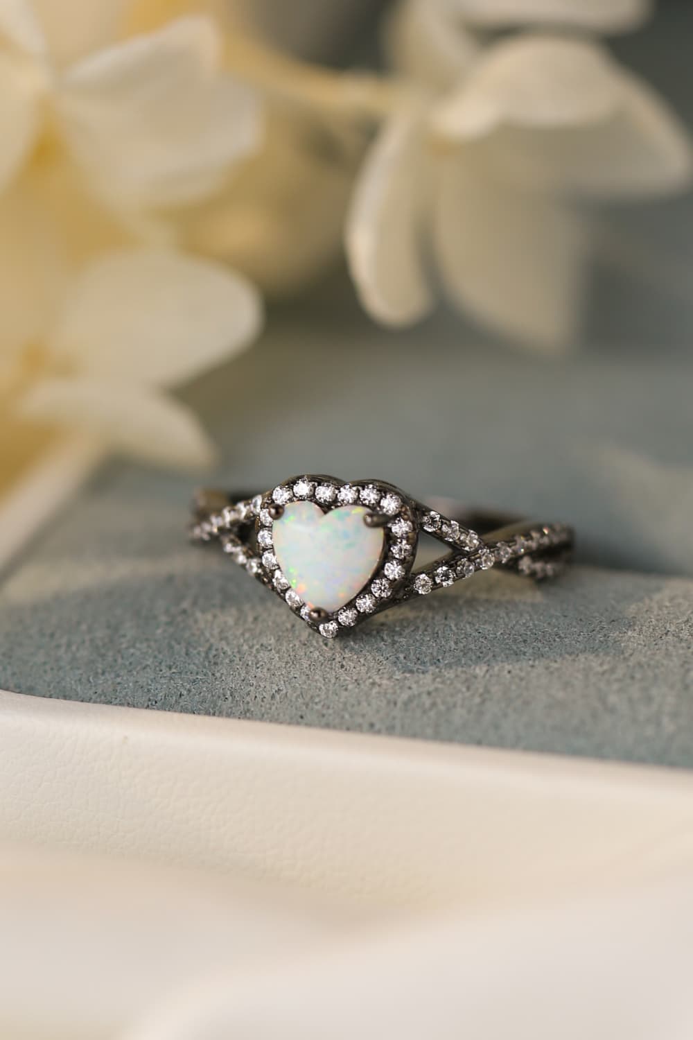 Opal Heart Black Gold-Plated Ring - Treasured Gift's & More