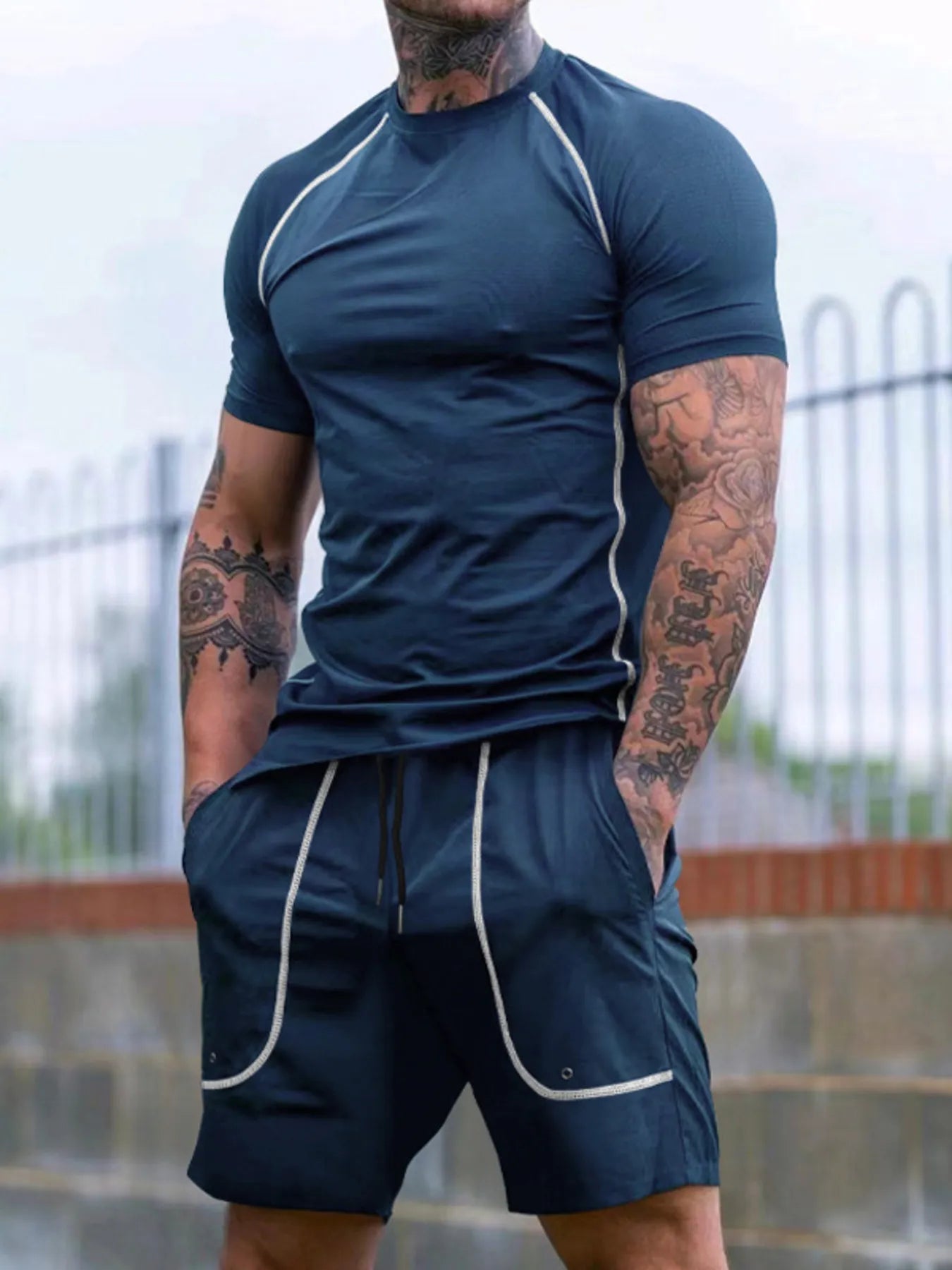 Men's Full Size Round Neck Short Sleeve T-Shirt and Shorts Set Plus Size - Treasured Gift's & More