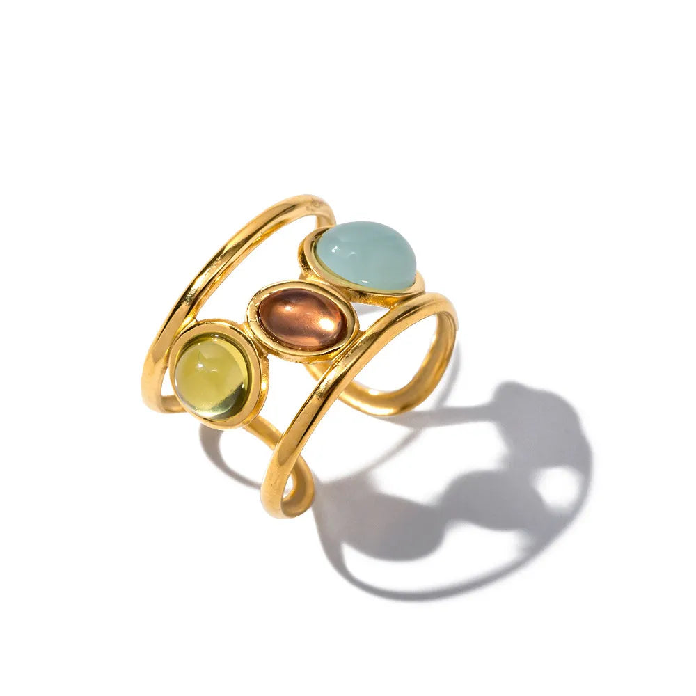 18K Gold-Plated Gemstone Open Cuff Ring - Treasured Gift's & More