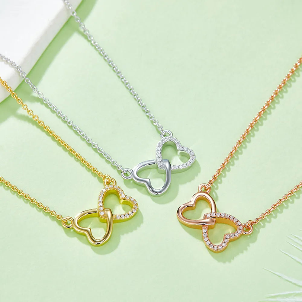 Moissanite 925 Sterling Silver Heart Bow Necklace - Treasured Gift's & More