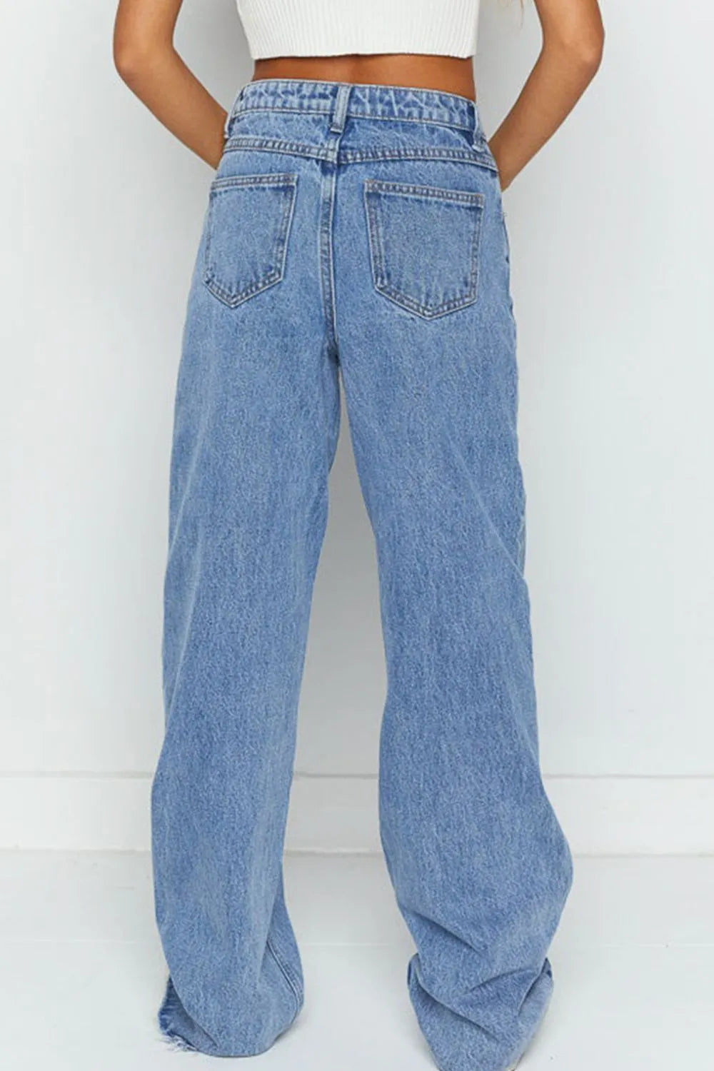 Mid Rise Asymmetrical Waist Wide Leg Jeans - Treasured Gift's & More