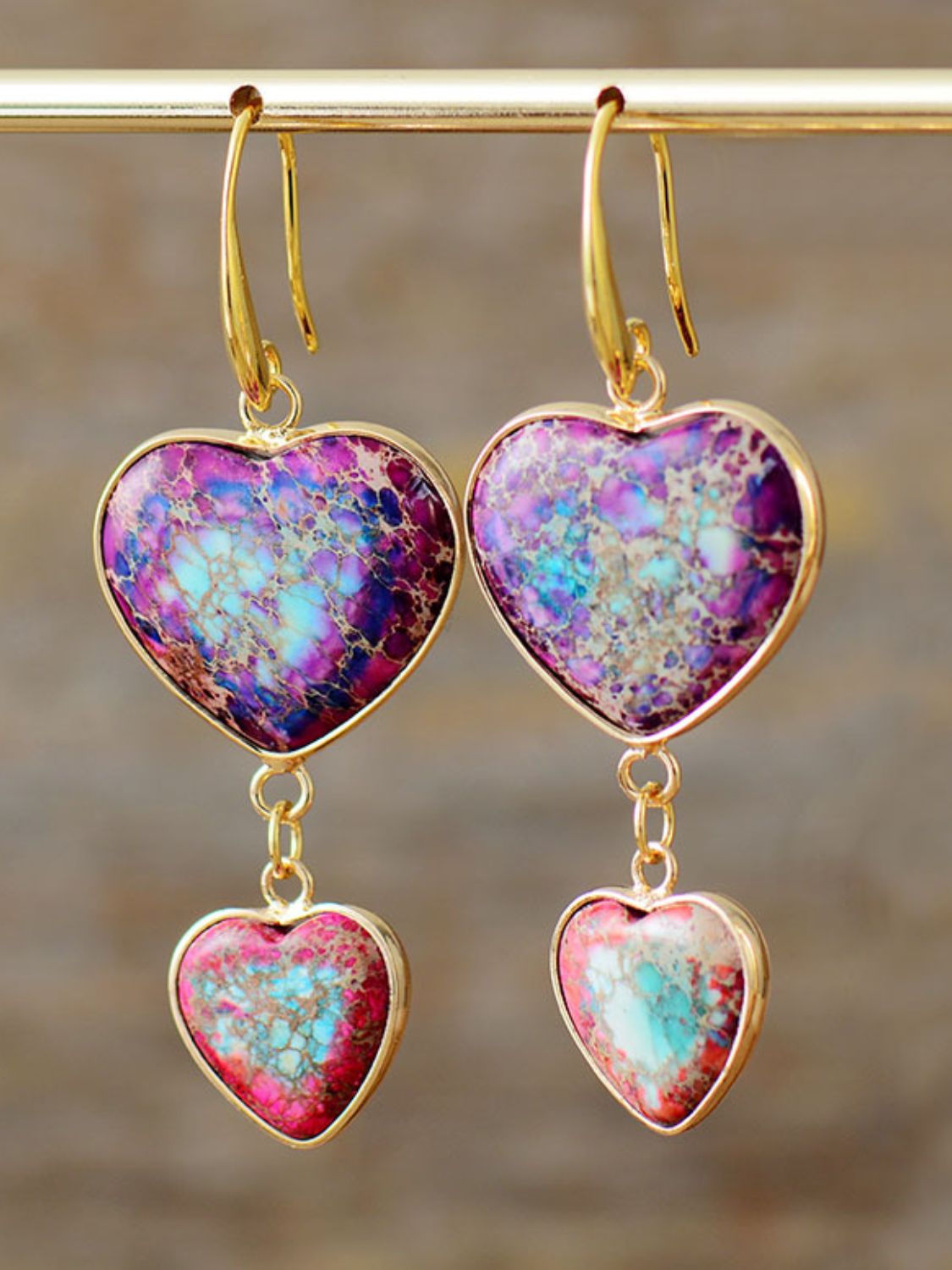 Heart Shape Imperial Jasper Dangle Earrings - Treasured Gift's & More