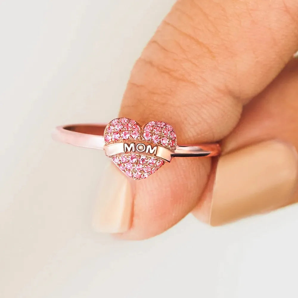 MOM Heart Shape 925 Sterling Silver Engraved Ring - Treasured Gift's & More