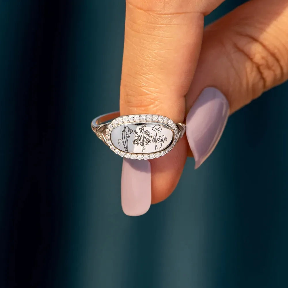 Flower Epoxy Gum Oil Inlaid Zircon Ring - Treasured Gift's & More
