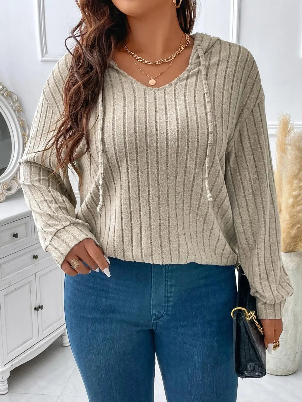 Plus Size Drawstring Dropped Shoulder Hooded T-Shirt - Treasured Gift's & More