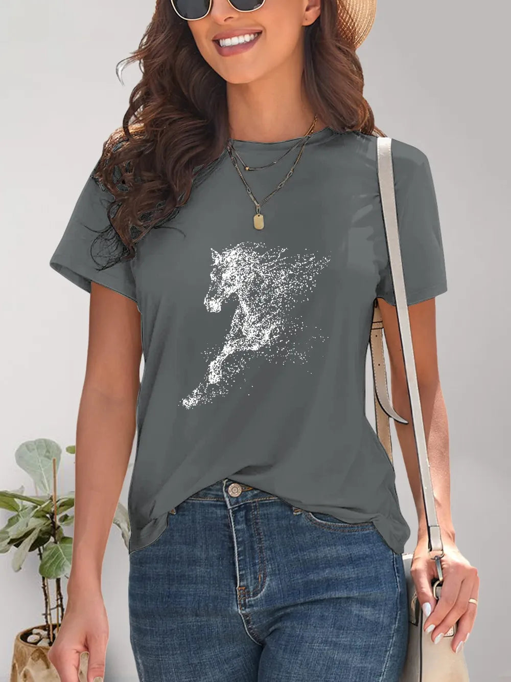Horse Round Neck Short Sleeve T-Shirt - Treasured Gift's & More
