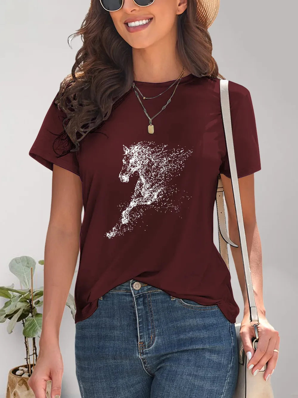Horse Round Neck Short Sleeve T-Shirt - Treasured Gift's & More