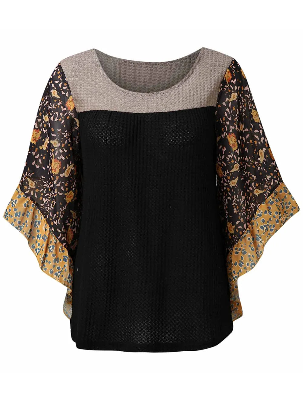 Full Size Printed Round Neck Three-Quarter Sleeve Blouse - Treasured Gift's & More