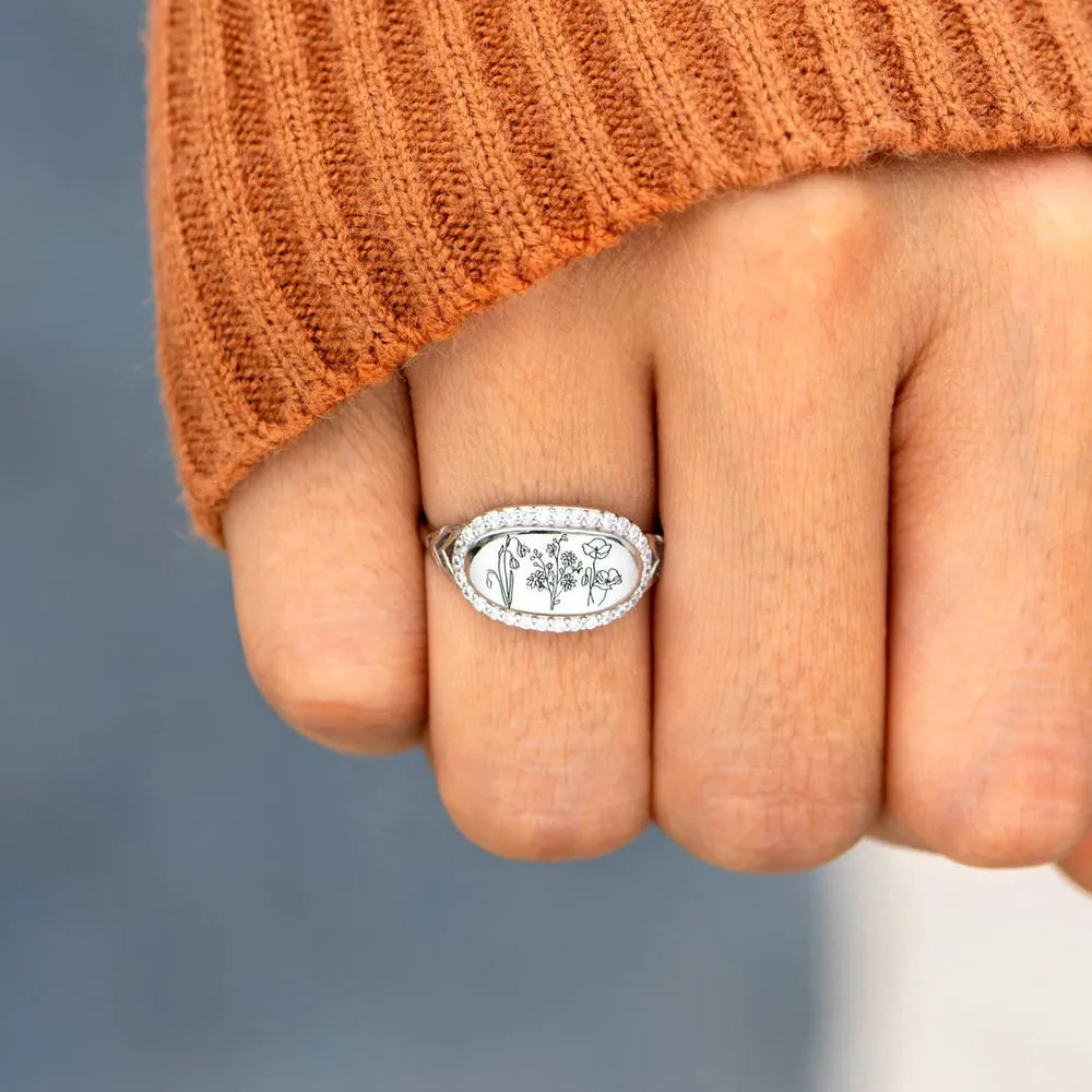 Flower Epoxy Gum Oil Inlaid Zircon Ring - Treasured Gift's & More