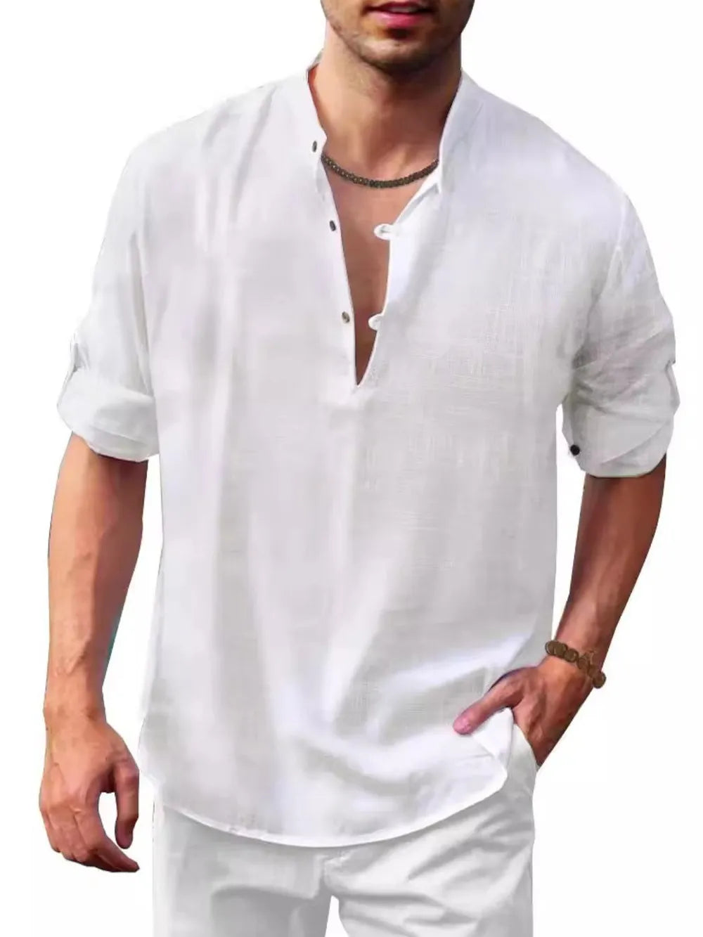 Men's Full Size Half Button Long Sleeve Shirt Plus Size - Treasured Gift's & More