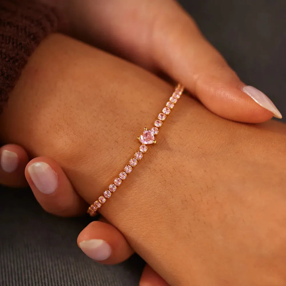 Heart Shape Inlaid Zircon 18K Gold-Plated Bracelet - Treasured Gift's & More