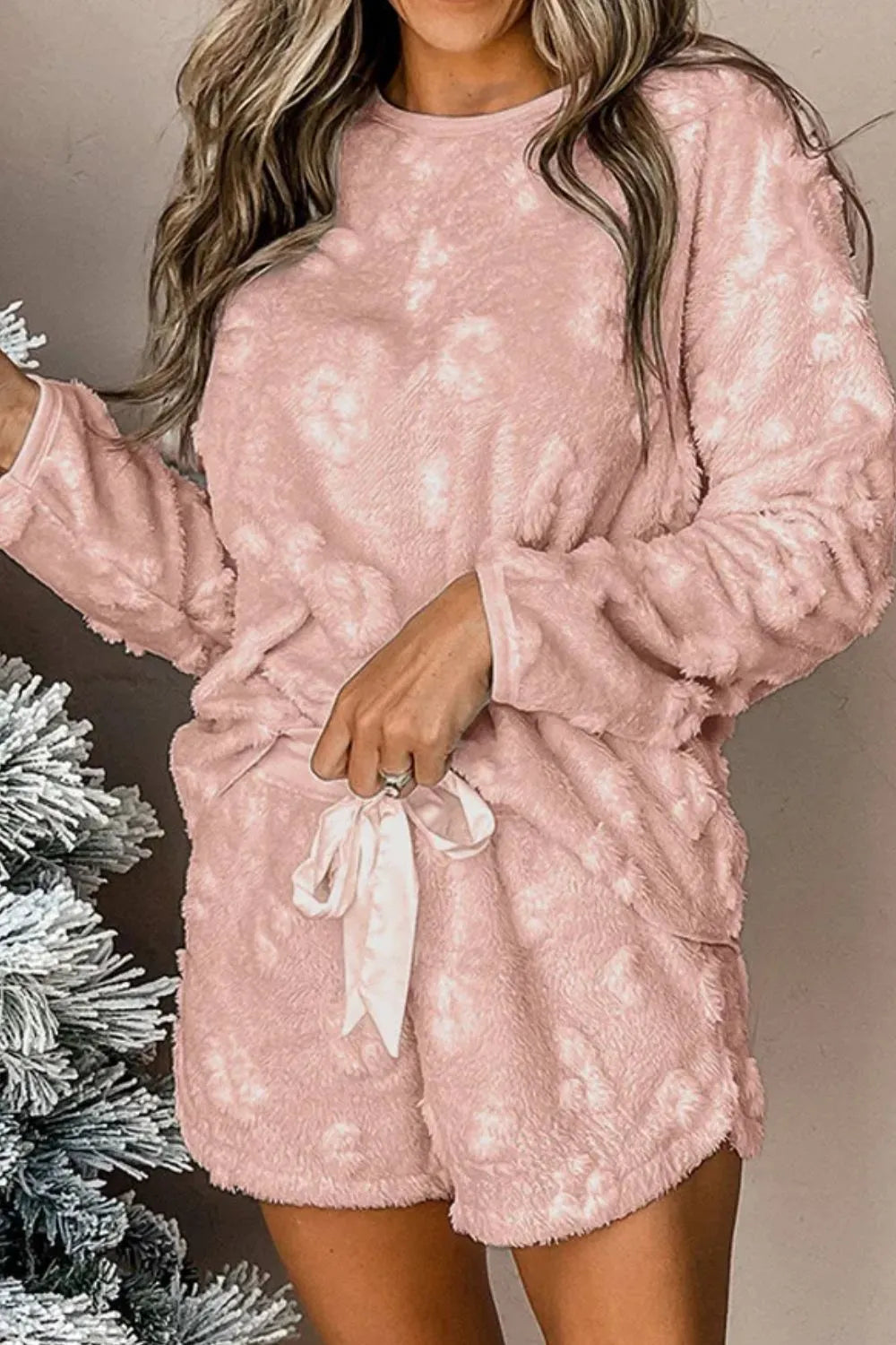 Round Neck Long Sleeve Top and Shorts Lounge Set - Treasured Gift's & More