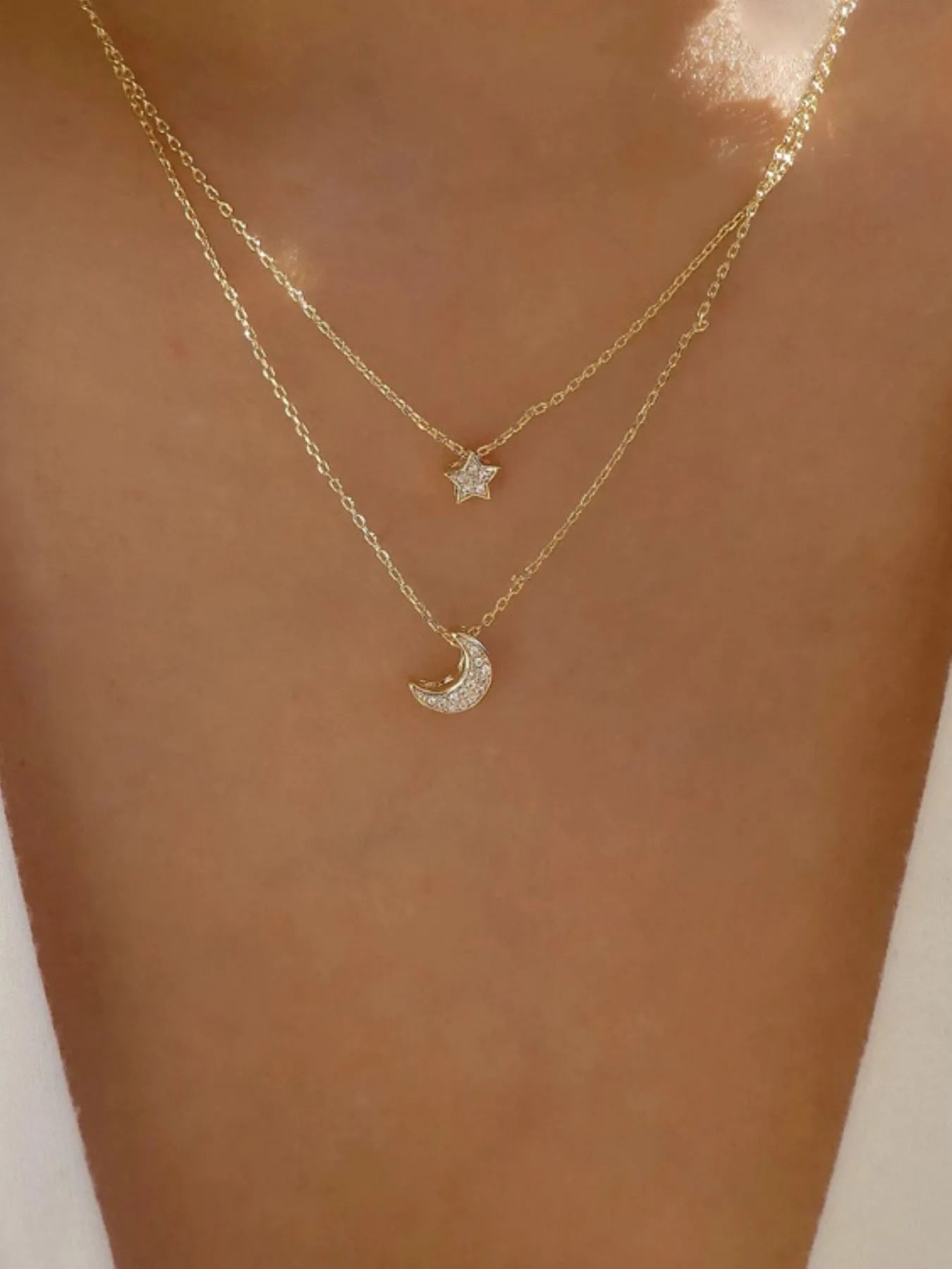 Double Layered Star and Moon Pendant Necklace - Treasured Gift's & More