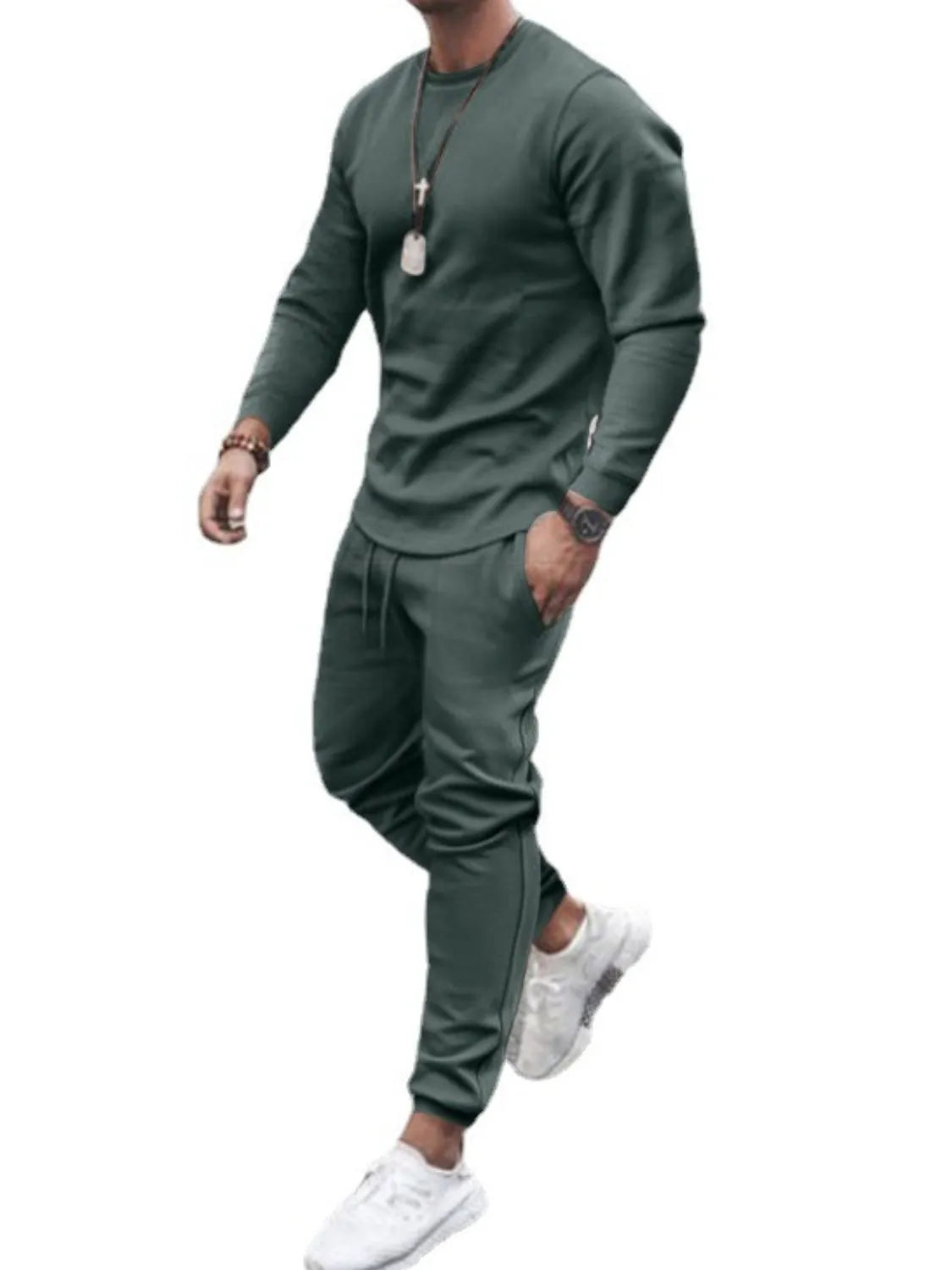 Men's Full Size Round Neck Long Sleeve Top and Pants Set Plus Size - Treasured Gift's & More