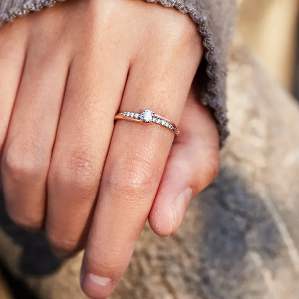 Inlaid Zircon Bicolor Rose Gold-Plated Ring - Treasured Gift's & More