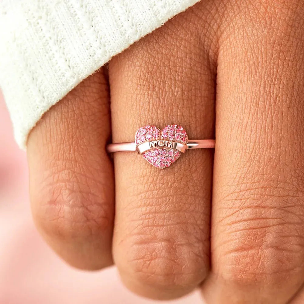 MOM Heart Shape 925 Sterling Silver Engraved Ring - Treasured Gift's & More