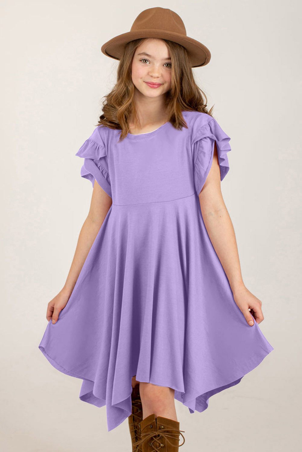 Round Neck Petal Sleeve Dress - Treasured Gift's & More