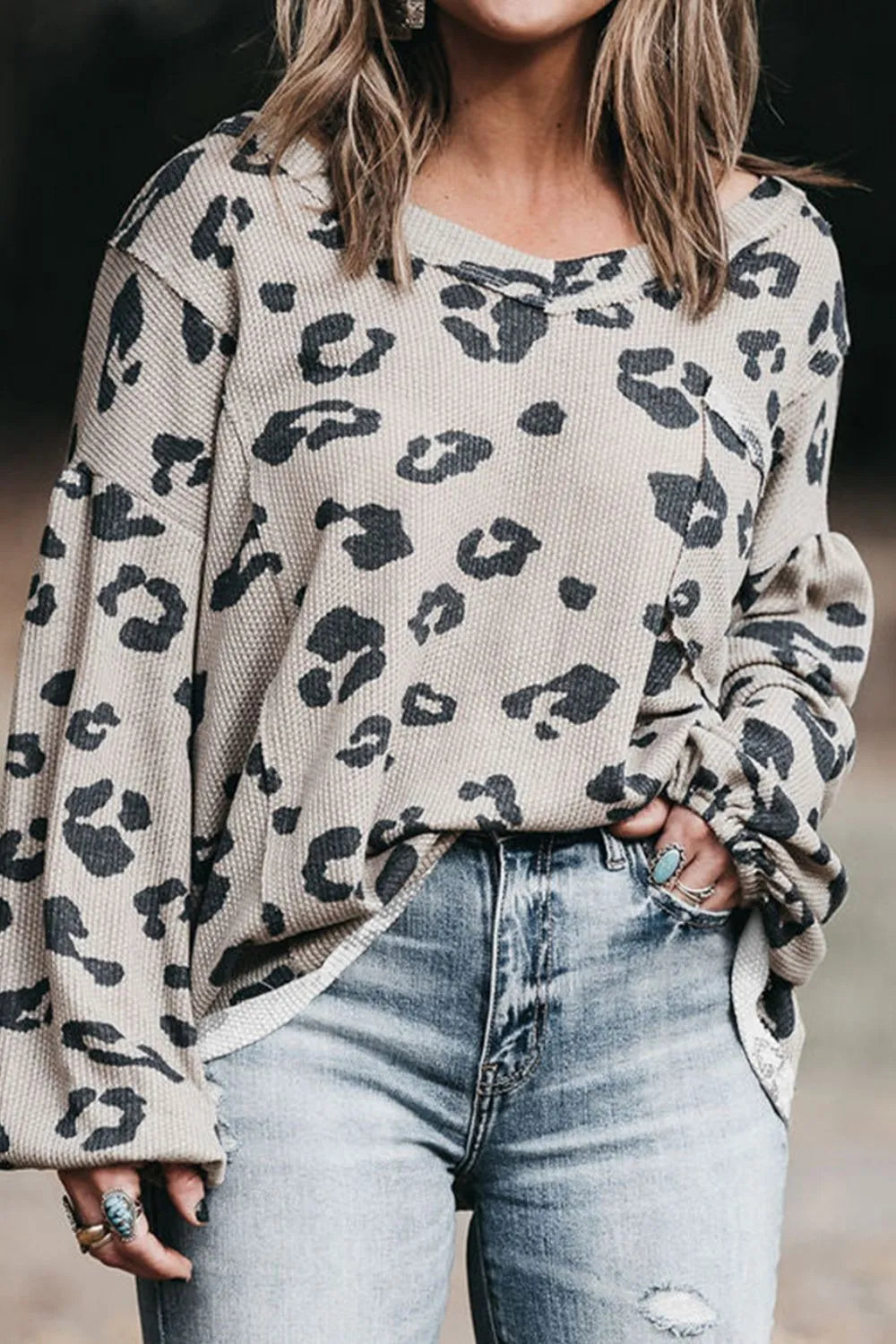Plus Size Leopard V-Neck Dropped Shoulder T-Shirt - Treasured Gift's & More