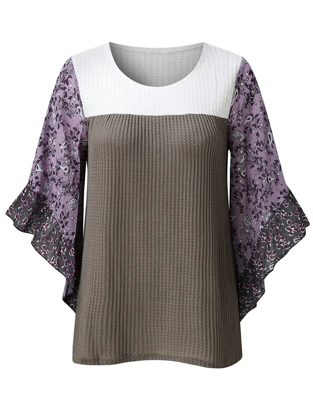 Full Size Printed Round Neck Three-Quarter Sleeve Blouse - Treasured Gift's & More