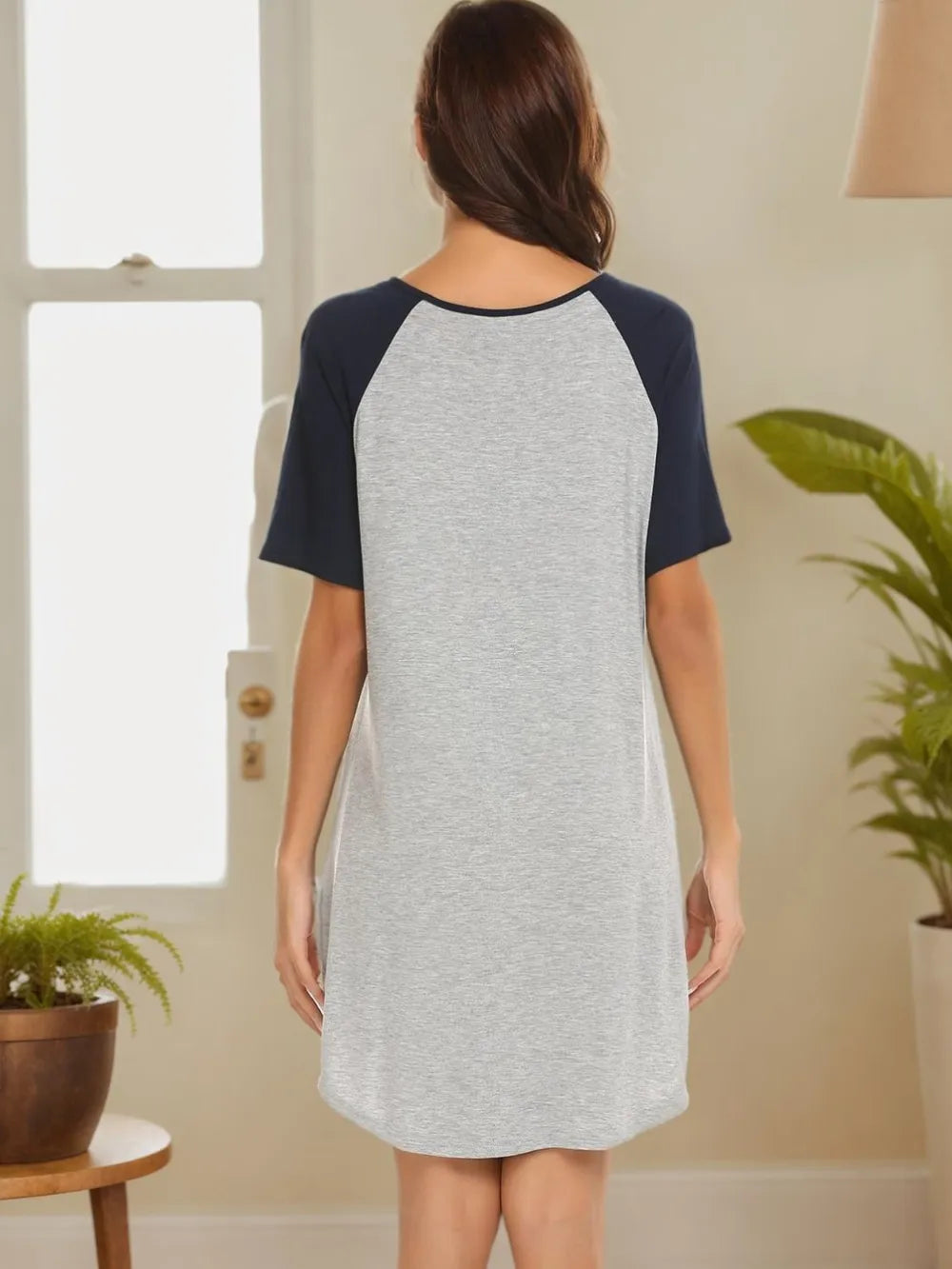 Round Neck Short Sleeve Contrast Lounge Dress - Treasured Gift's & More