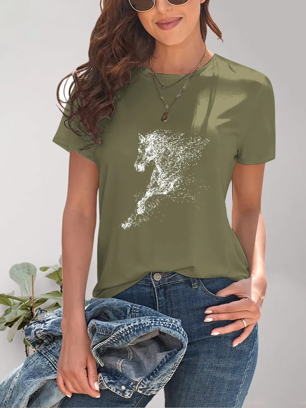 Horse Round Neck Short Sleeve T-Shirt - Treasured Gift's & More