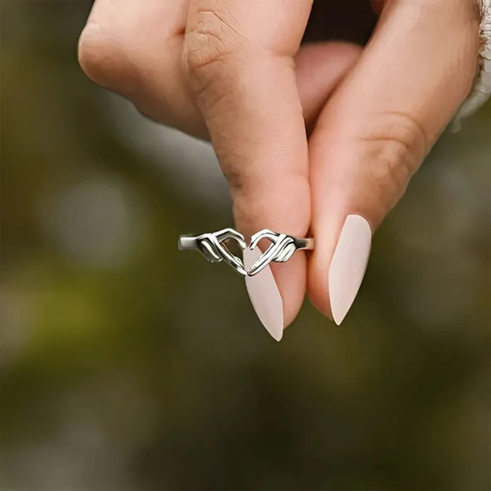 Hand Heart Shape 925 Sterling Silver Open Ring - Treasured Gift's & More