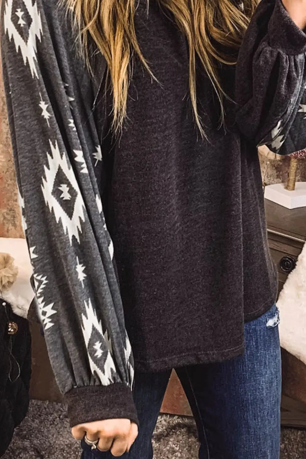 Geometric Round Neck Long Sleeve T-Shirt - Treasured Gift's & More