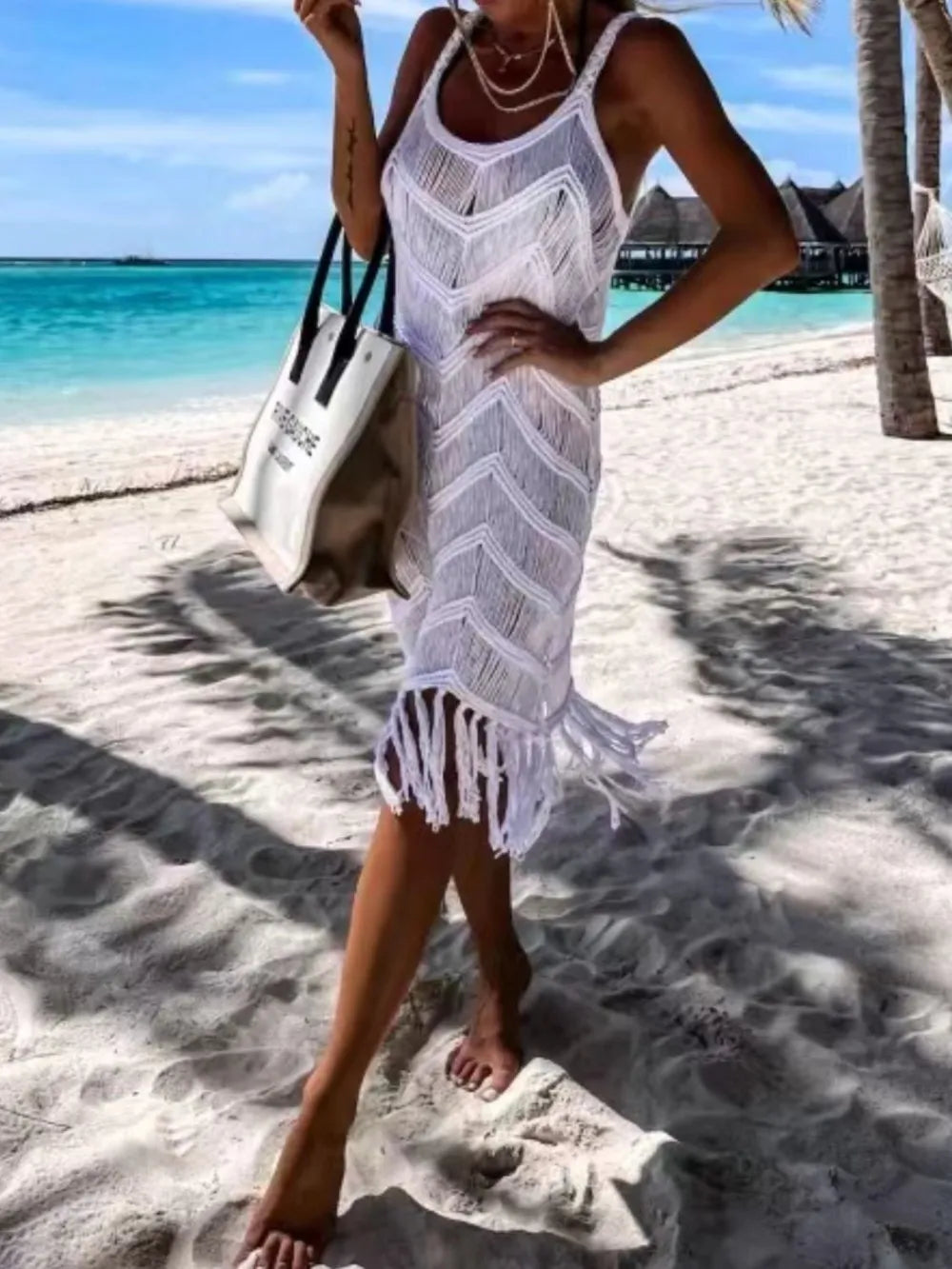 Fringe Scoop Neck Cover-Up - Treasured Gift's & More
