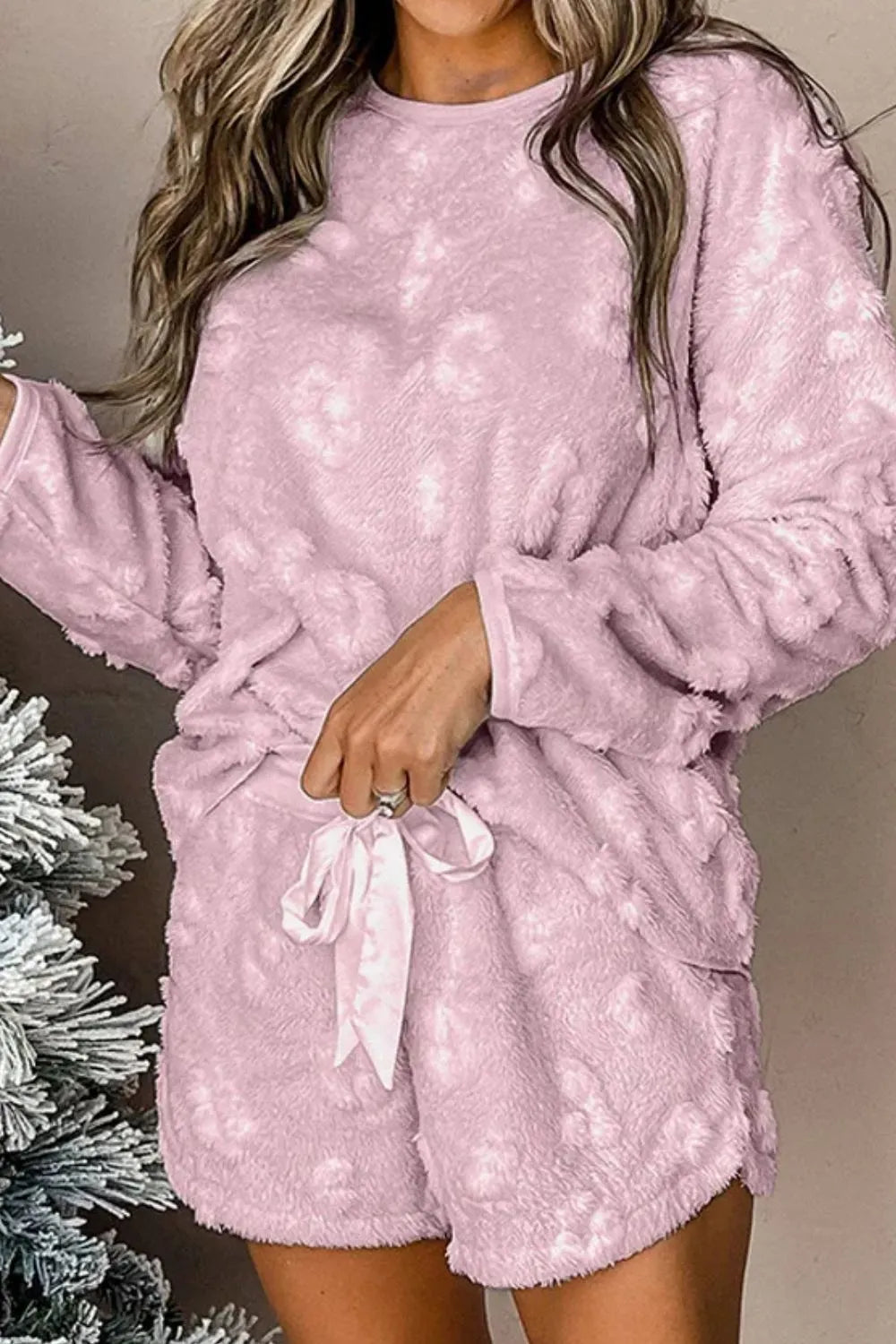 Round Neck Long Sleeve Top and Shorts Lounge Set - Treasured Gift's & More