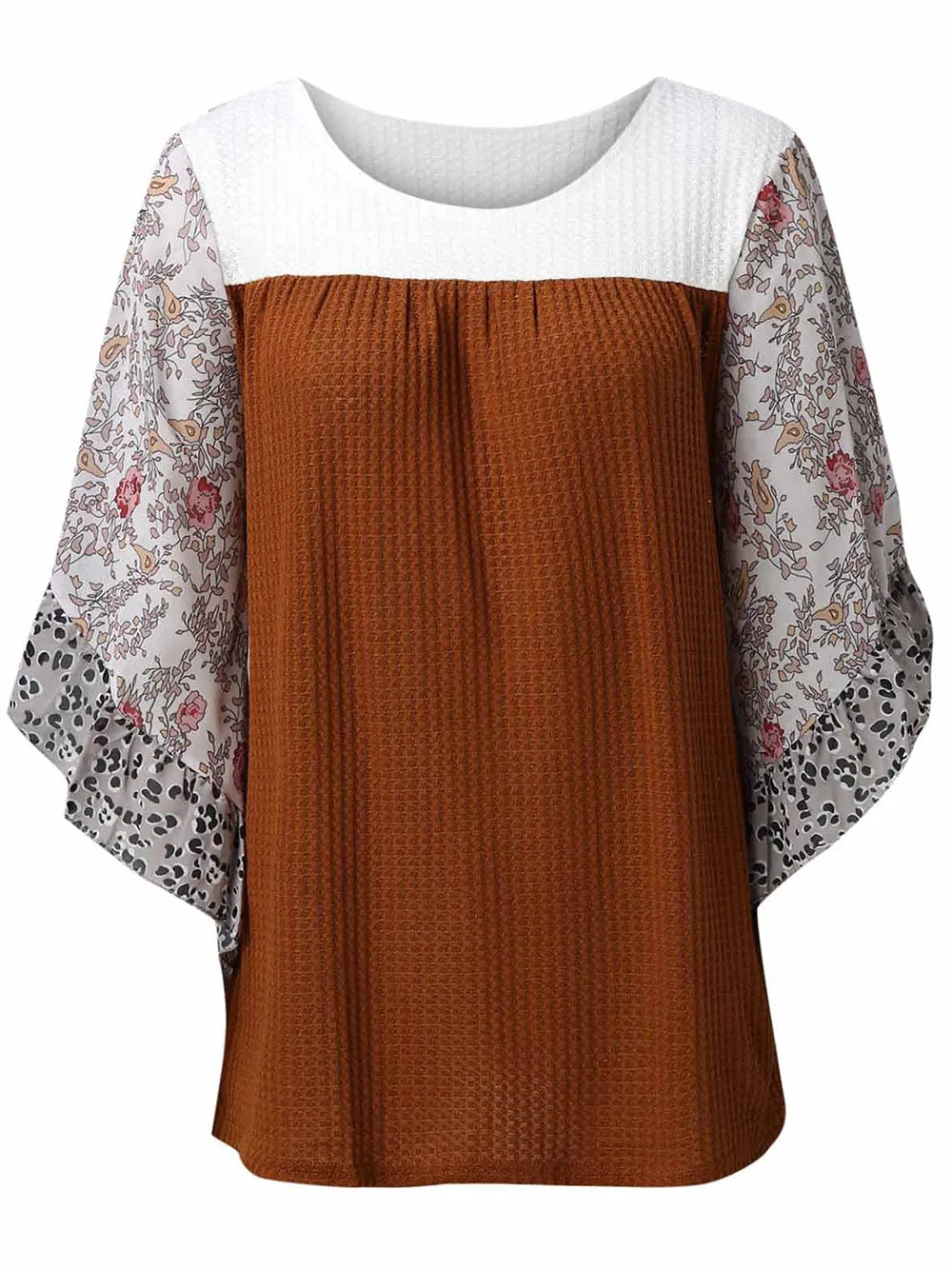 Full Size Printed Round Neck Three-Quarter Sleeve Blouse - Treasured Gift's & More