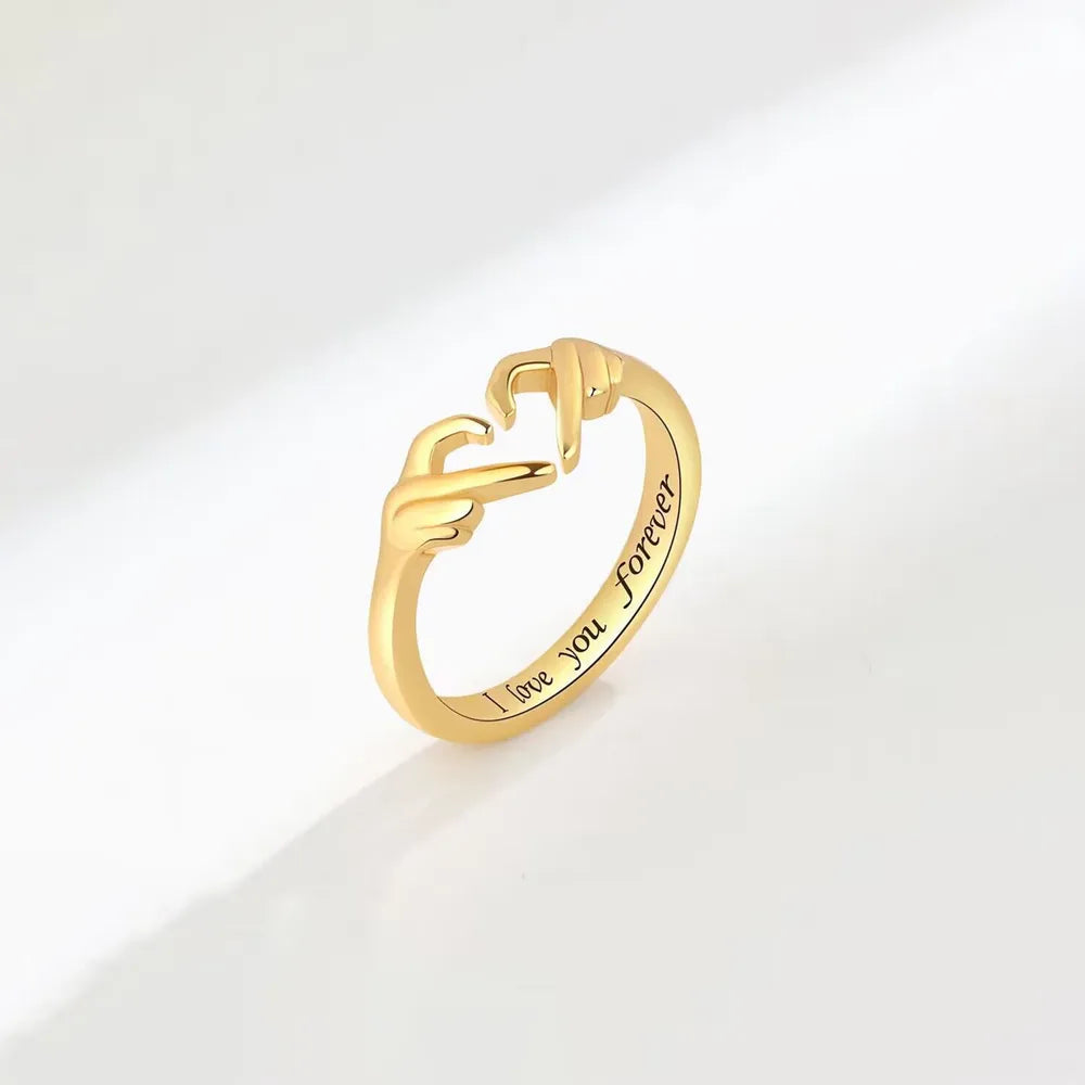 Hand Heart Shape 925 Sterling Silver Open Ring - Treasured Gift's & More