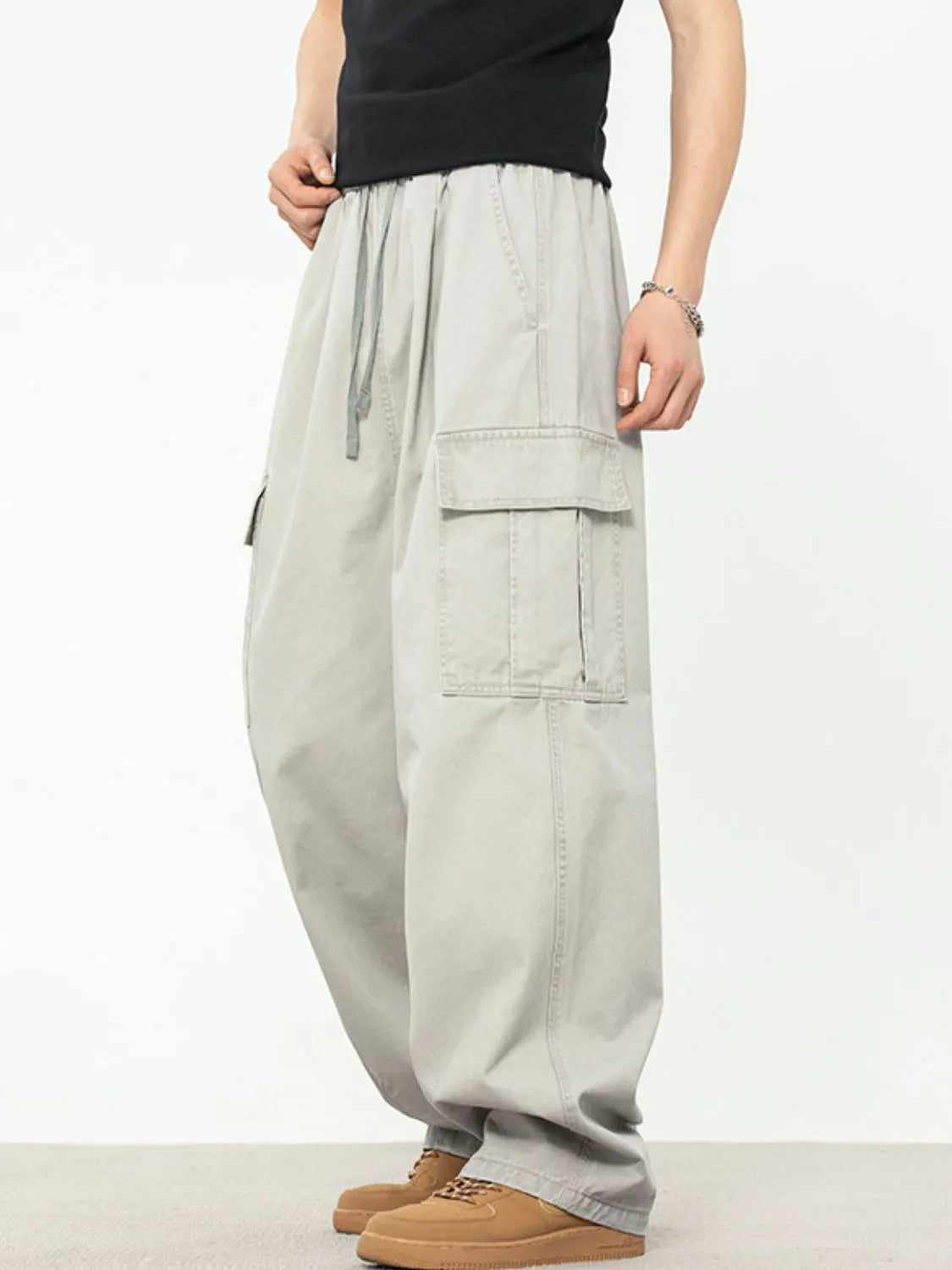 Men's Plus Size Drawstring Pants with Cargo Pockets - Treasured Gift's & More